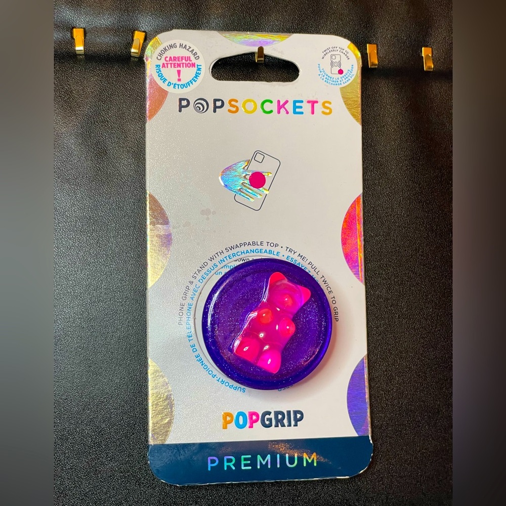 PopSocket PopGrip Purple with Pink Gummy Bear
